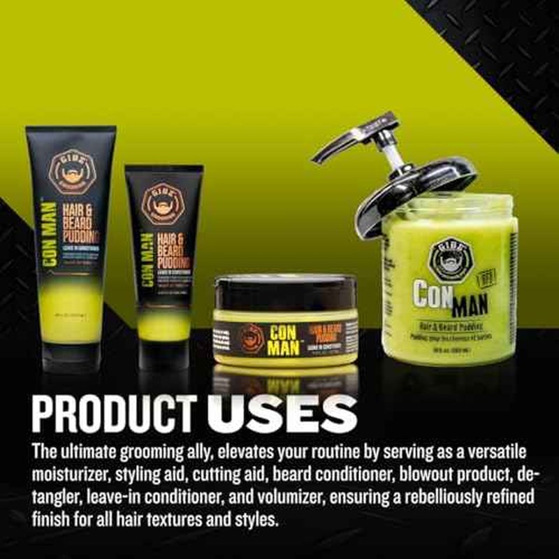 GIBS Con Man Hair & Beard Pudding - Leave In Conditioner - Curl Definer - Moisturizer - 3.25 oz Travel Size
