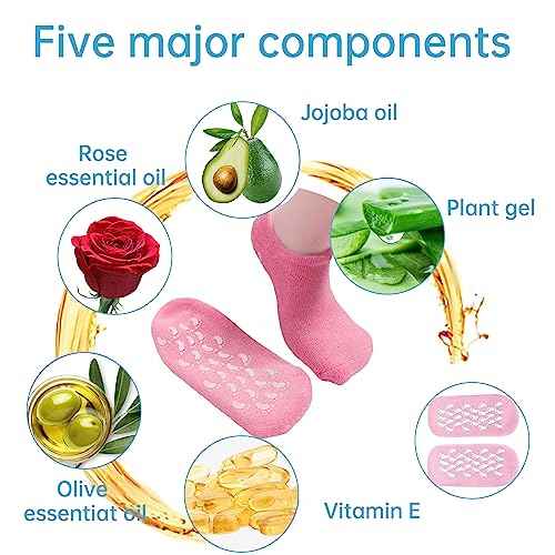 Moisturizing Socks, 2 Pairs Moisturizing Gel Socks£¬Soft Feet Moisturizer Spa & Pedicure Socks for Dry Cracked Heels, Calluses,Gel Spa Socks for Repairing (Blue&Pink)