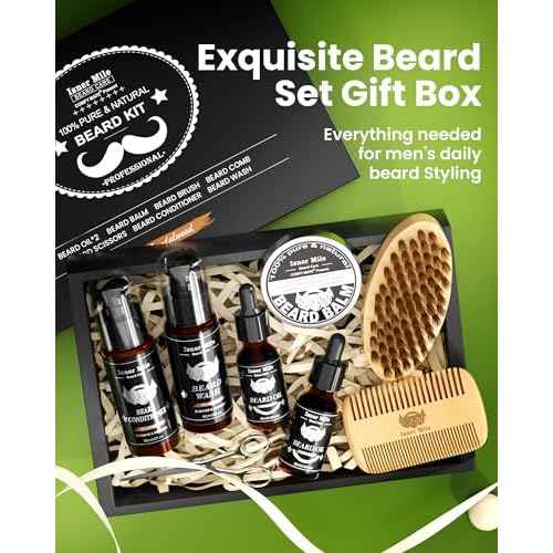 Comfy Mate Beard Kit for Men Grooming and Care: with Beard Shampoo & Conditioner Oil and Balm Brush Comb Scissors, Father's Day - Christmas - Birthday Gifts for Men Stocking Stuffers for Him Husband