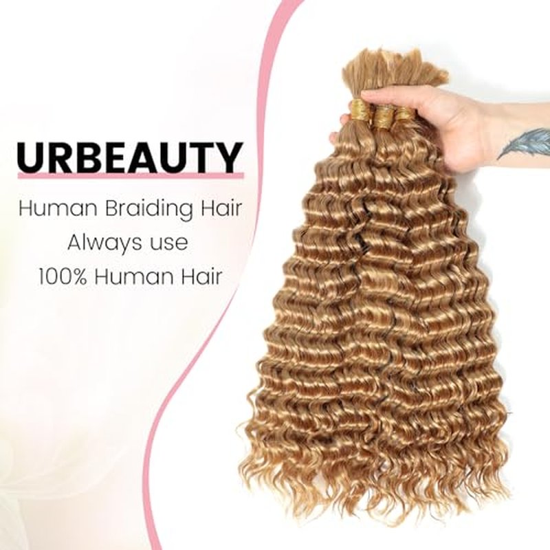 Urbeauty Human Braiding Hair for Bob Braids, Deep Wave Bohemian Hair for Braiding, 14 in Bulk Knotless Boho Locs, Boho Twist, Gypsy, Goddess, Curly, Micro, No Weft #30