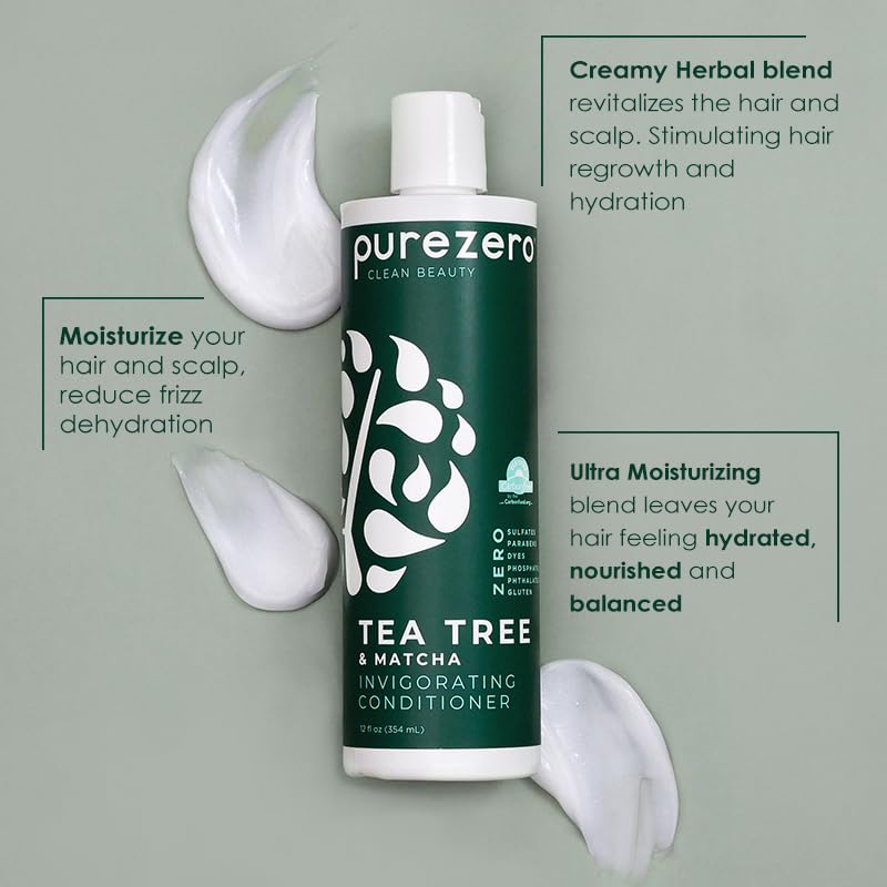 Tea Tree & Matcha Shampoo and Conditioner Set - Nourishing Scalp Treatment | Vegan, Sulfate-Free, 12 Fl Oz (Pack of 2)