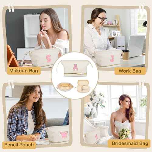 Makeup Bag for Girls Gift, Personalized Christmas Gifts Initial Women Makeup Bag for Travel, Double Layer Cosmetic Bag with Brush Organizer Preppy Make up Bag for Teen Girl Trendy - H