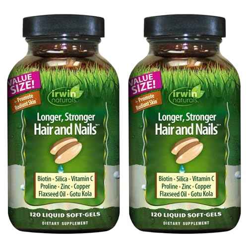 Irwin Naturals Longer, Stronger Hair and Nails - 120 Liquid Softgels, 2 Pack - Promotes Vibrant Shine Texture & Strength - 120 Total Servings