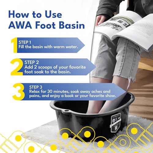 American Wellness Authority AWA Extra Large foot bath basin - Sturdy plastic soak tub For Soaking feet and Pedicure At Home Spa Kit Women Men (Grey Basin), 1.0 Count