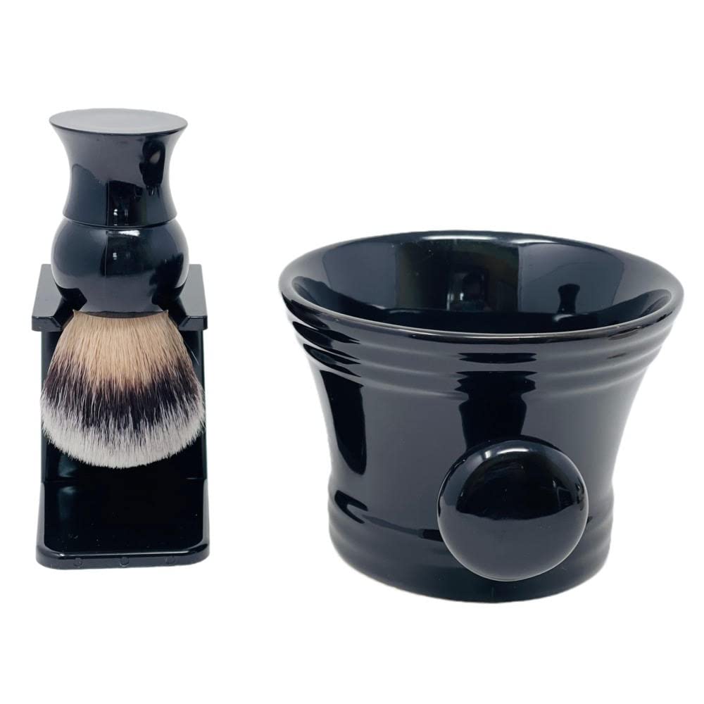Men’s Wet Shaving Kit - Complete 4-Piece Set with Ceramic Bowl, Shave Brush & Shea Butter Soap | Black