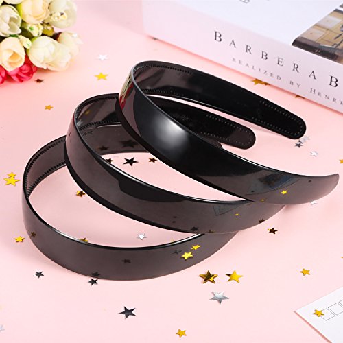 HESTYA 20 Pcs 1 Inch Black Plastic Headbands for Women Plain Craft Hairband with Teeth DIY Hair Accessories Headwear for Graduation Halloween Christmas