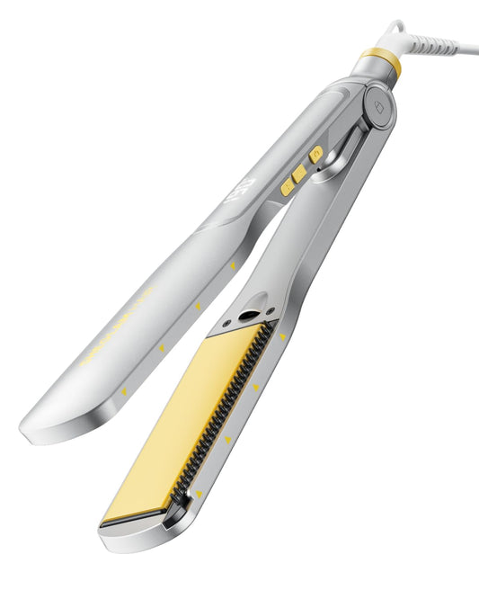 SHEGLAM Hair Straightener, 1.5" Flat Iron Straightener and Curler with Comb Tooth Adjustable Smart Memory Temp 270-450°F Dual Voltage Portable Flat Iron Hair Straightener for All Hairstyles Anti-Frizz