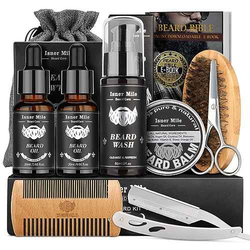 Beard Grooming Kit for Men Care: with Beard Shampoo - Oil - Balm - Brush - Comb - Scissors & Storage Bag, Fathers Day - Christmas - Birthday Gifts for Men, Stocking Stuffers for Him/Boyfriend/Husband