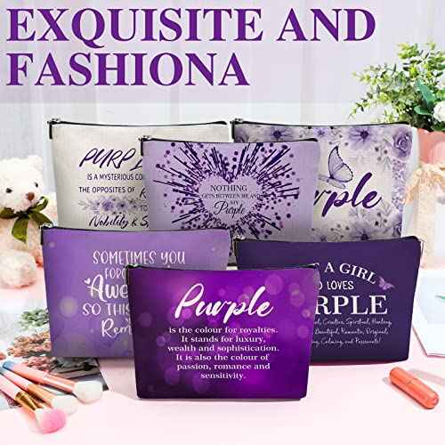 Hillban 6 Pcs Purple Makeup Bag Gifts Christmas Gifts Purple Inspirational Zipper Cosmetic Pouch Lover Gift Makeup Toiletry Bag for Women Travel Birthday