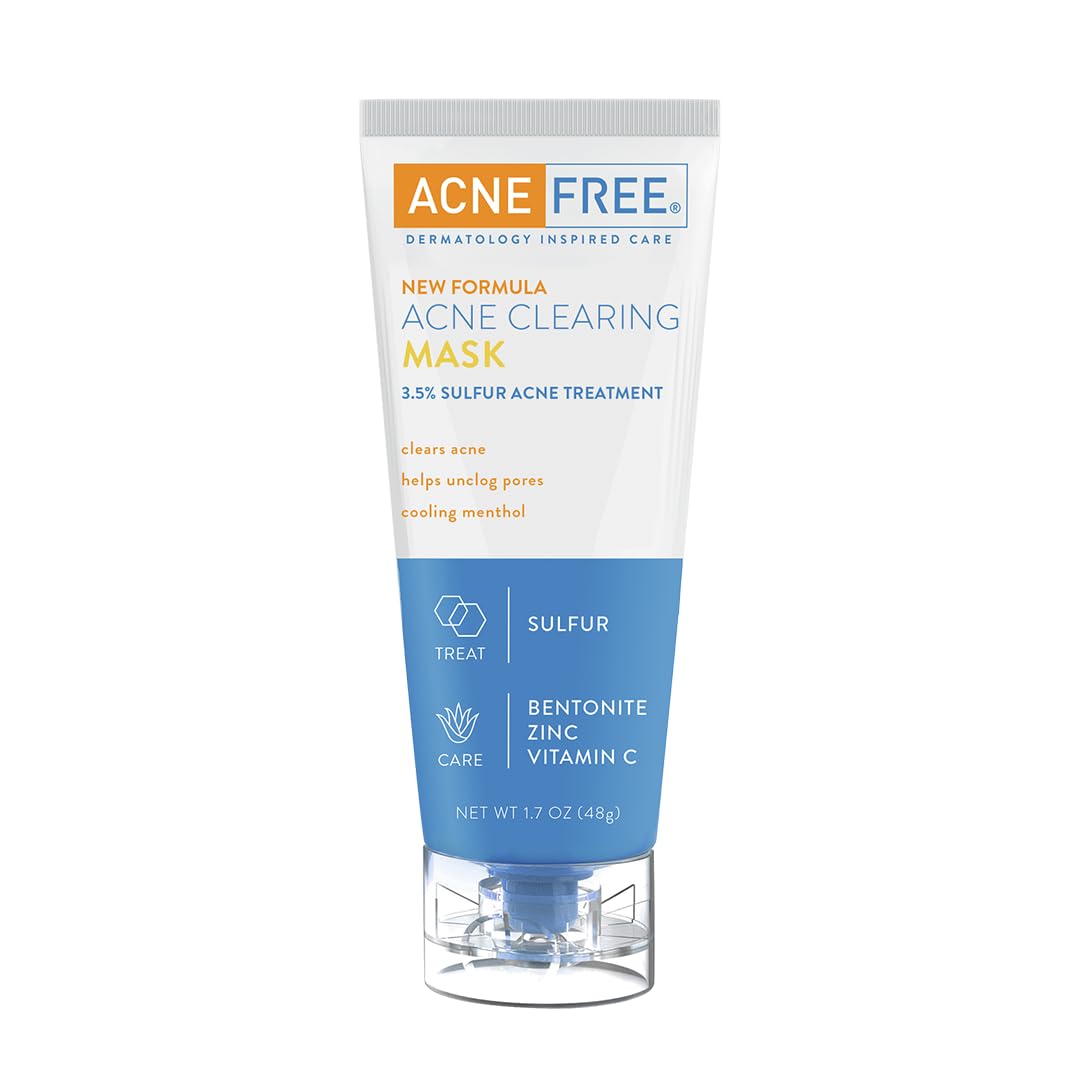 AcneFree Acne Clearing Mask, 3.5% Sulfur Acne Treatment, Absorbs Excess Oil and Unclogs Pores with Vitamin C, Bentonite, and Zinc, 1.7 Ounce