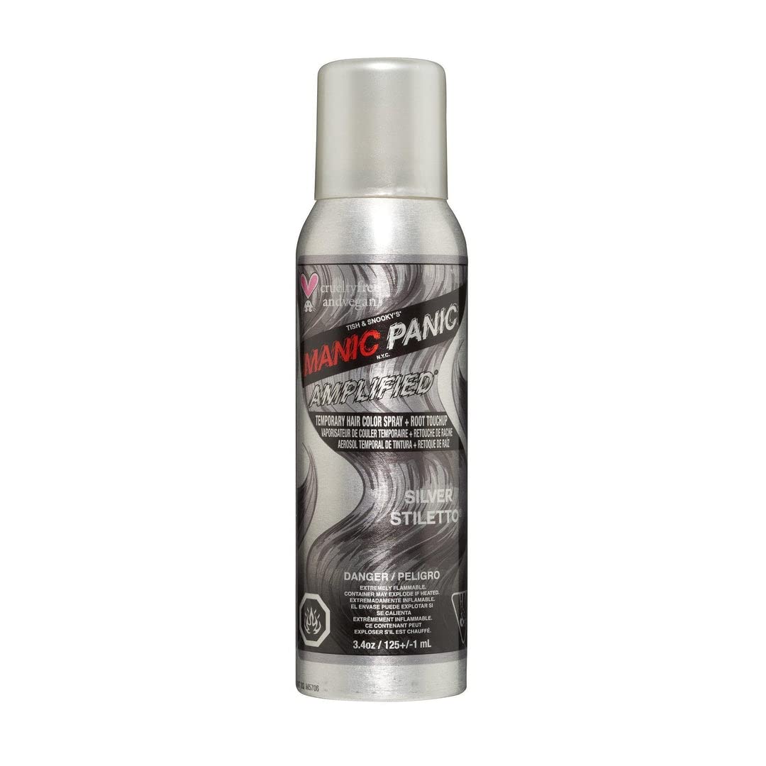 MANIC PANIC Silver Stiletto Temporary Amplified Hair Color Spray - 3.4oz - Icy Silver Shade with Lavender Tint - Vegan, Washes Out Easily, For All Hair Colors, Kids & Adults (Pack of 2)