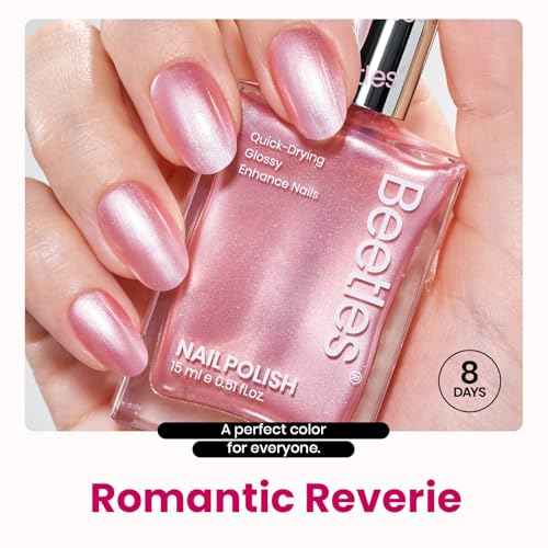 Beetles Nail Polish,15 ML Pearl Pink Nail Polish with 2 in 1 Base Top Coat -Fast Drying & Long Lasting Pearl Romantic Reverie Valentine's Day Gift for Women