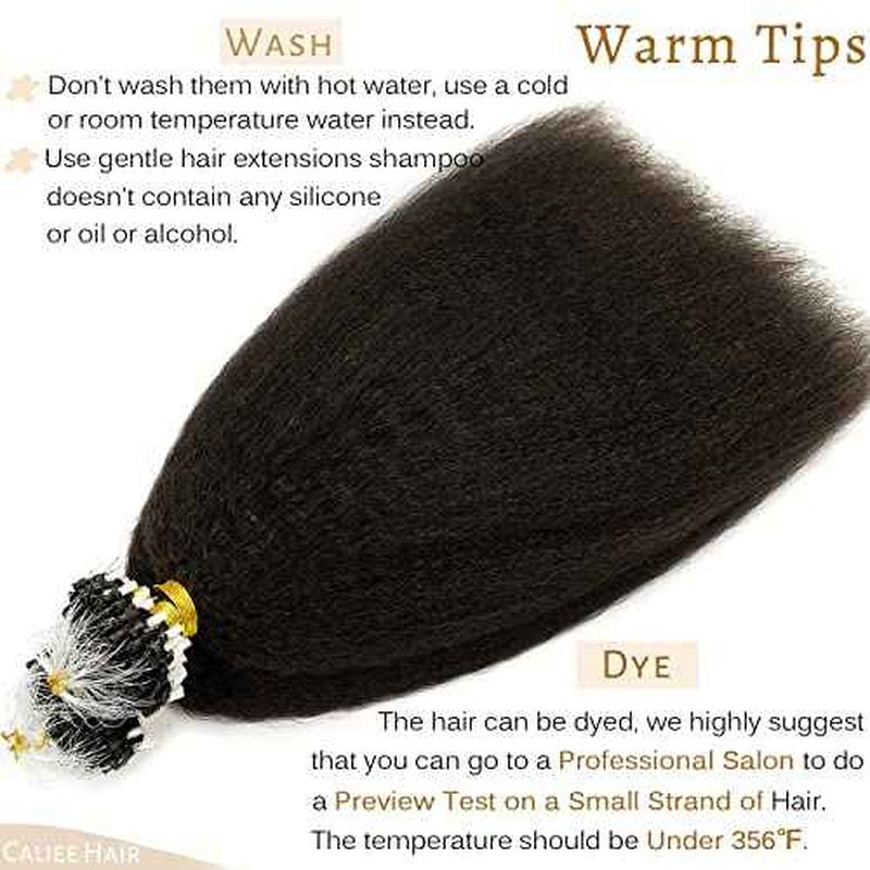 Caliee Micro Loop Real Human Hair Extensions Kinky Straight Natural Black Brazilian Remy Hair Extension for Black Women 20 Inch, Micro Beads Hair Extensions Natural Hair 1B Color 50g 1g/s 50s
