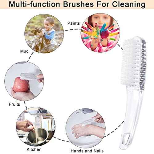 2 Pcs Handle Grip Nail Brushes for Cleaning, Long Handle Fingernail Cleaner, Hand Nail Toes Cleaning and Scrubbing Brushes, Pedicure Nail Scrubber Non-Slip for Men and Women, Clear