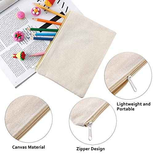 meekoo 16 Pack Canvas Blank Cosmetics Bags Plain Zipper Makeup Pouch Sublimation DIY Craft Multipurpose Toiletry Bag for Makeup Travel Cosmetic Stationary Storage(M,Beige)