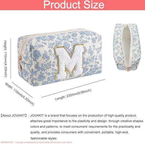JOVAKIT Alphabet Makeup Bag Cosmetic Bag for Women, Christmas Gifts for Girls Age 6-18, Floral Flowers Coquette Travel Toiletry Zipper Make Up Pouch Organizer Trendy Stuff (2Pcs Blue Floral M)