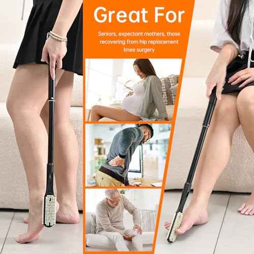 Toe Gap Cleaning Brush, 18.82"-25.98" Telescopic Toe Cleaning Brush Long Handle, Toe Scrubber for Deep Cleaning and Exfoliating for Women and Men, Elderly