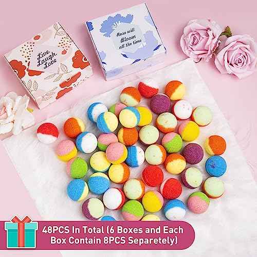 48 Natural & Organic Bath Bombs for Women and Kids, Rich in Essential Oils, Relaxation and Stress Relief, BathBombs Gift Set for Mothers Day, Christmas, Valentines Day & Birthday