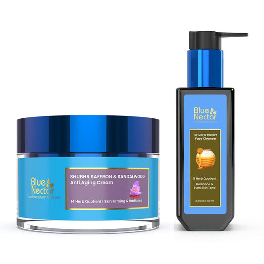Blue Nectar Anti Aging Saffron Face Moisturiser for Women (1.7 Fl Oz) Paired with Honey Aloevera Detan face Cleanser(3.38 Fl Oz)