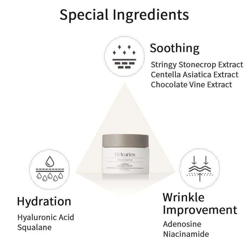 [O’CLEARIEN] Hydrating Face Cream for Sensitive Skin – Anti-Aging, Soothing & Nourishing Moisturizer with Hyaluronic Acid, Paraben Free, 1.69 fl.oz
