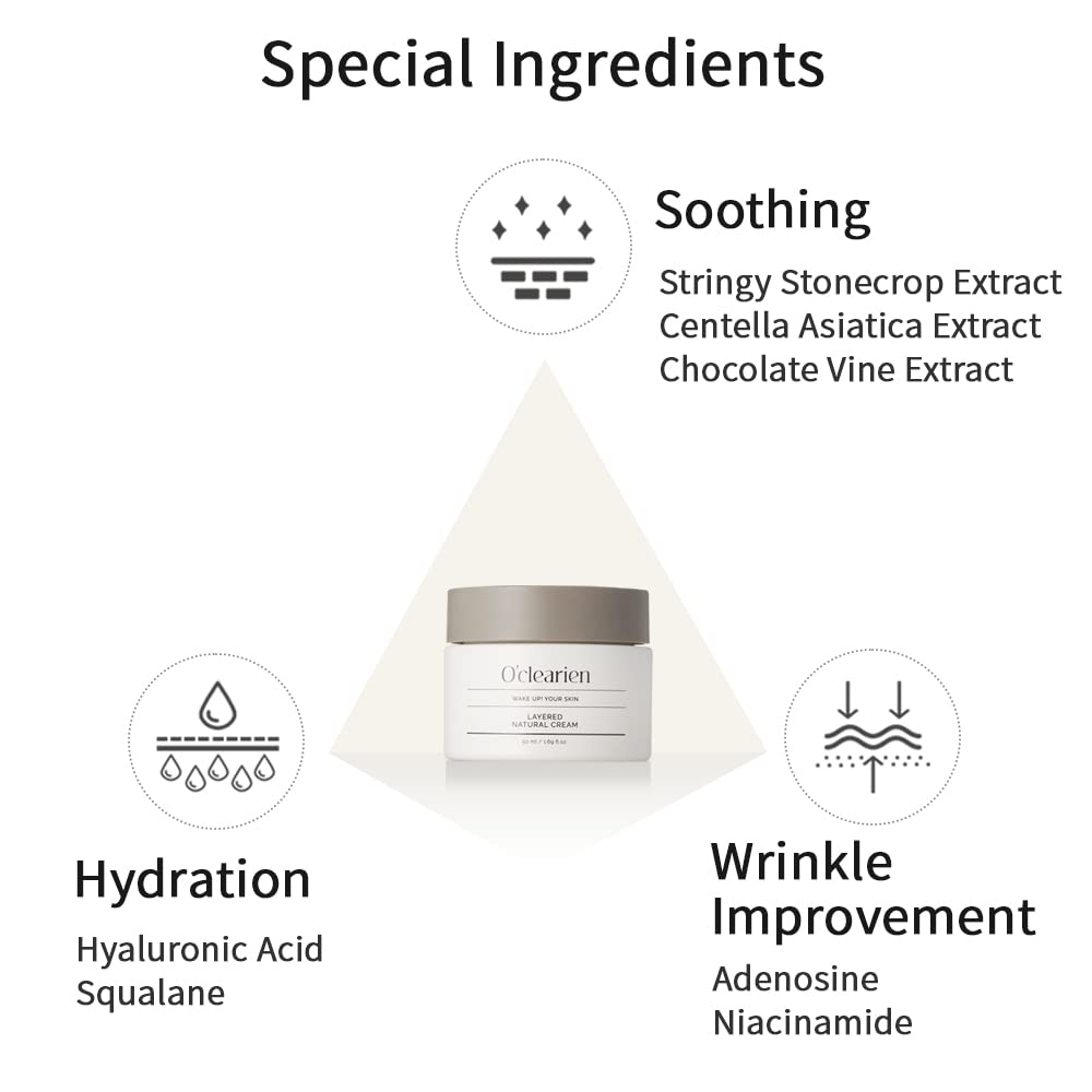 [O’CLEARIEN] Hydrating Face Cream for Sensitive Skin – Anti-Aging, Soothing & Nourishing Moisturizer with Hyaluronic Acid, Paraben Free, 1.69 fl.oz