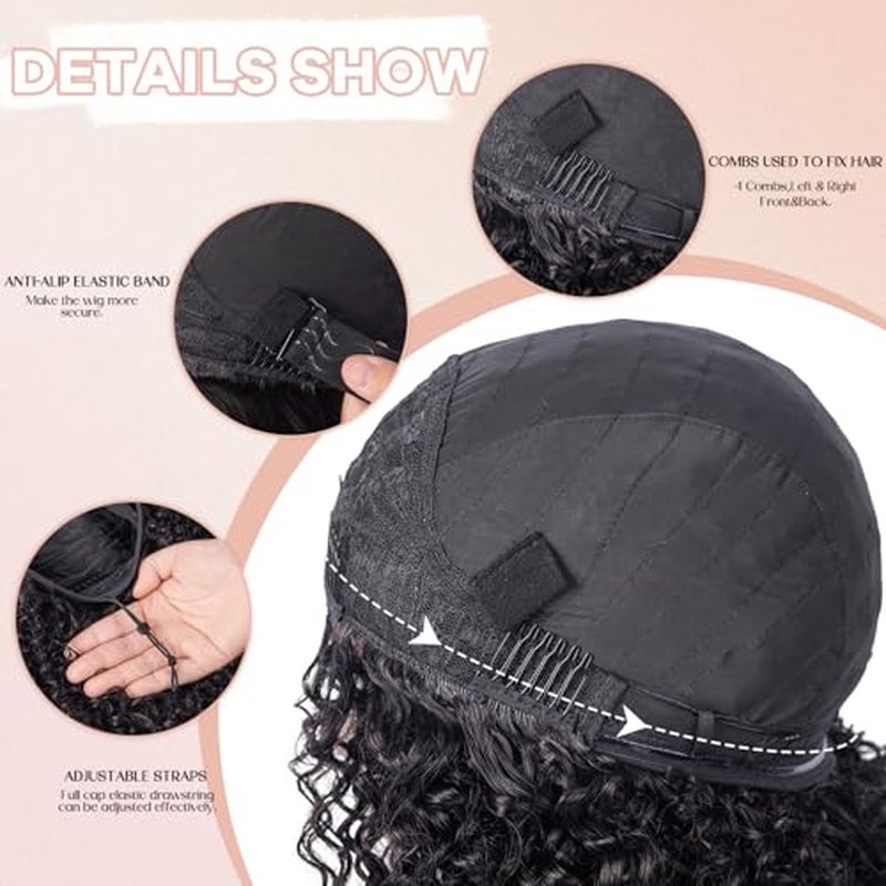 Kinky Curly Wig 200 Density 3 In 1 Seamless Flip Over Half Wigs Synthetic Hair Glueless Wear and Go Beginner Friendly Kinky Curly Wig Human Hair Drawstring Headband Wig for Women 26 Inch
