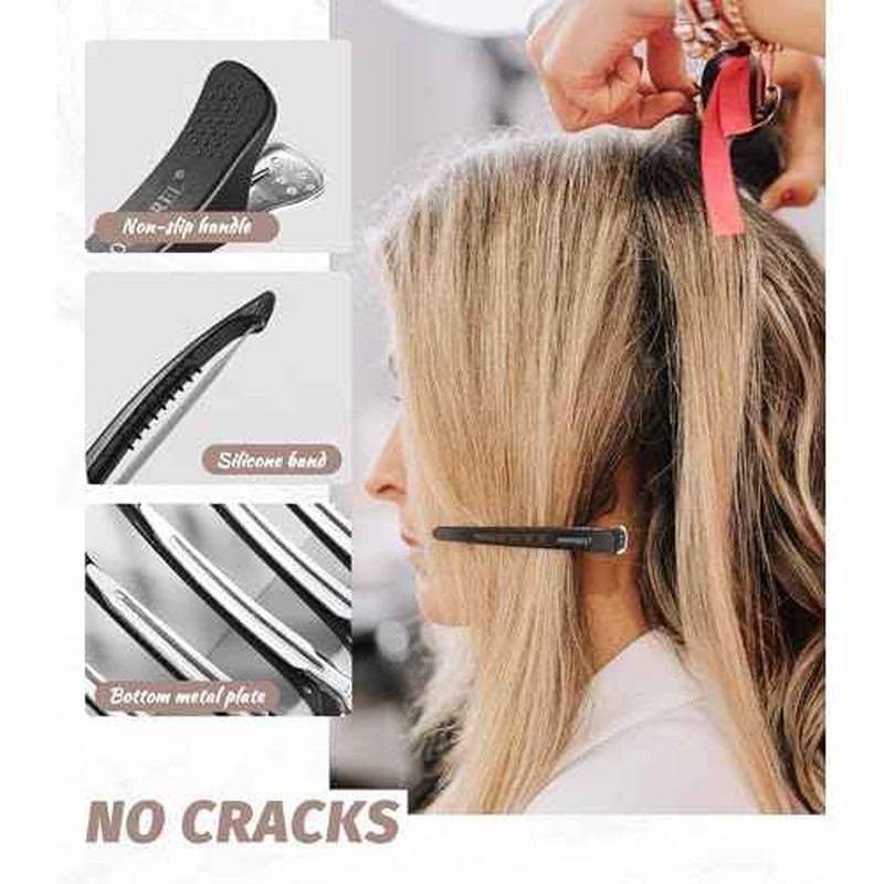 12pcs Hair Clips for Styling, Professional Duck Billed Hair Clips, with Non-slip No-Trace Silicone Band Compartments, Hair Sectioning Clips for Hairdresser Home for Unisex (black)