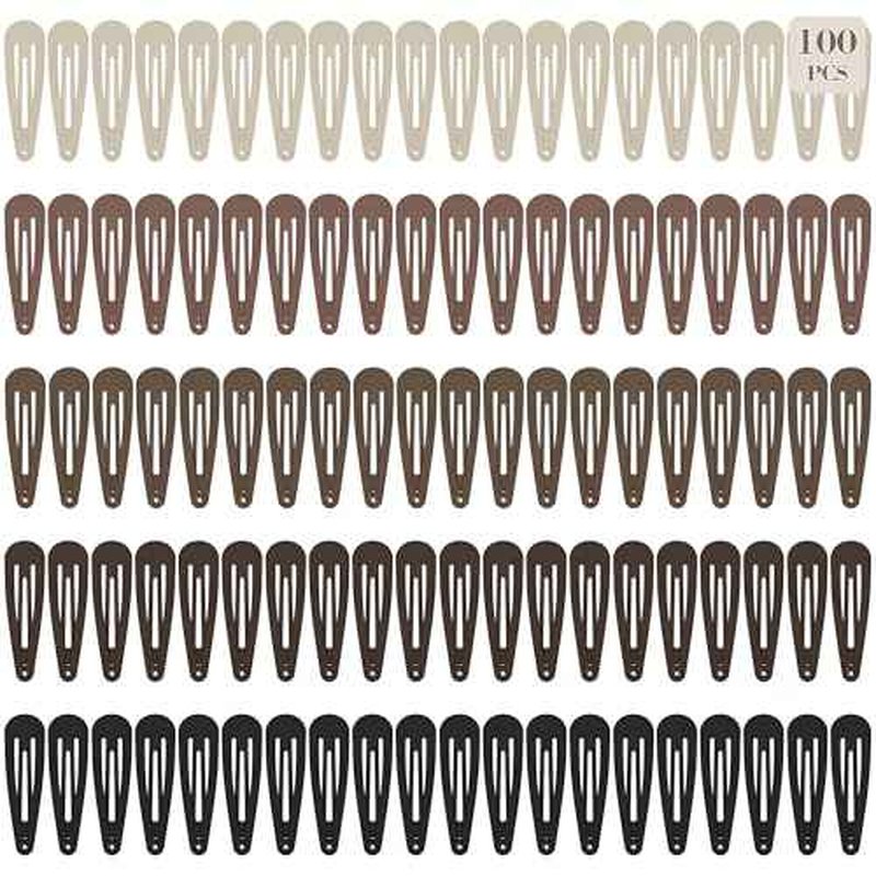 100Pcs Snap Hair Clips Hair Barrettes For Women Girls, No-Slip Metal Hair Snap Clips Accessories, Hairpins Matte 5 Colors, 2 x 0.55 Inch