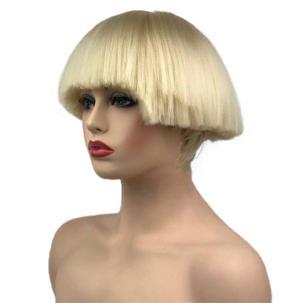 Aimole Short Yaki Straight Synthetic Wigs Blonde Mushroom Head Wig Bowl haircut Wigs Bob