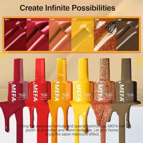 MEFA 6 Colors Fall Gel Nail Polish Set, Shades Orange Red Brown Glitter Yellow Soak Off Gel Polish Spring Summer Tones Nail Art Design Salon Home Manicure Kit Gifts