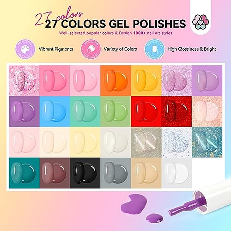 Saviland Gel Nail Polish Kit with U V Light: 27+3 Colors Nail Gel Polish Soak-Off U V Gel 180W Nail Lamp Base & Top Gel Electric Nail Drill Basic Nail Art Tools Manicure Kit for Nail Salon Home DIY