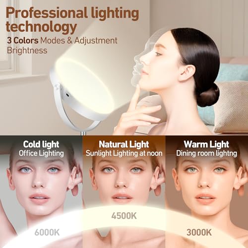 Magnifying Mirror with Light 20X, Height-Adjustable Lighted Makeup Mirror with Magnification, Double-Sided Aluminum Alloy LED Mirrors, 3 Lighting Modes Ideal for Bathroom Make-up, Silver