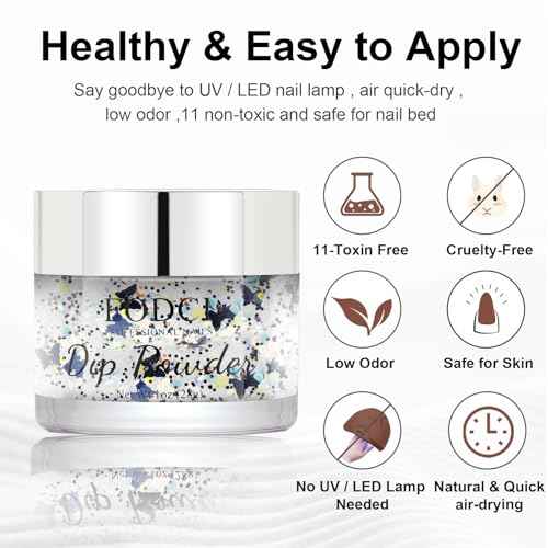 Nail Dip Powder Colors, Butterfly Glitter Silver - DIY Nail Art Starter Kit - No Lamp Needed - 1 oz