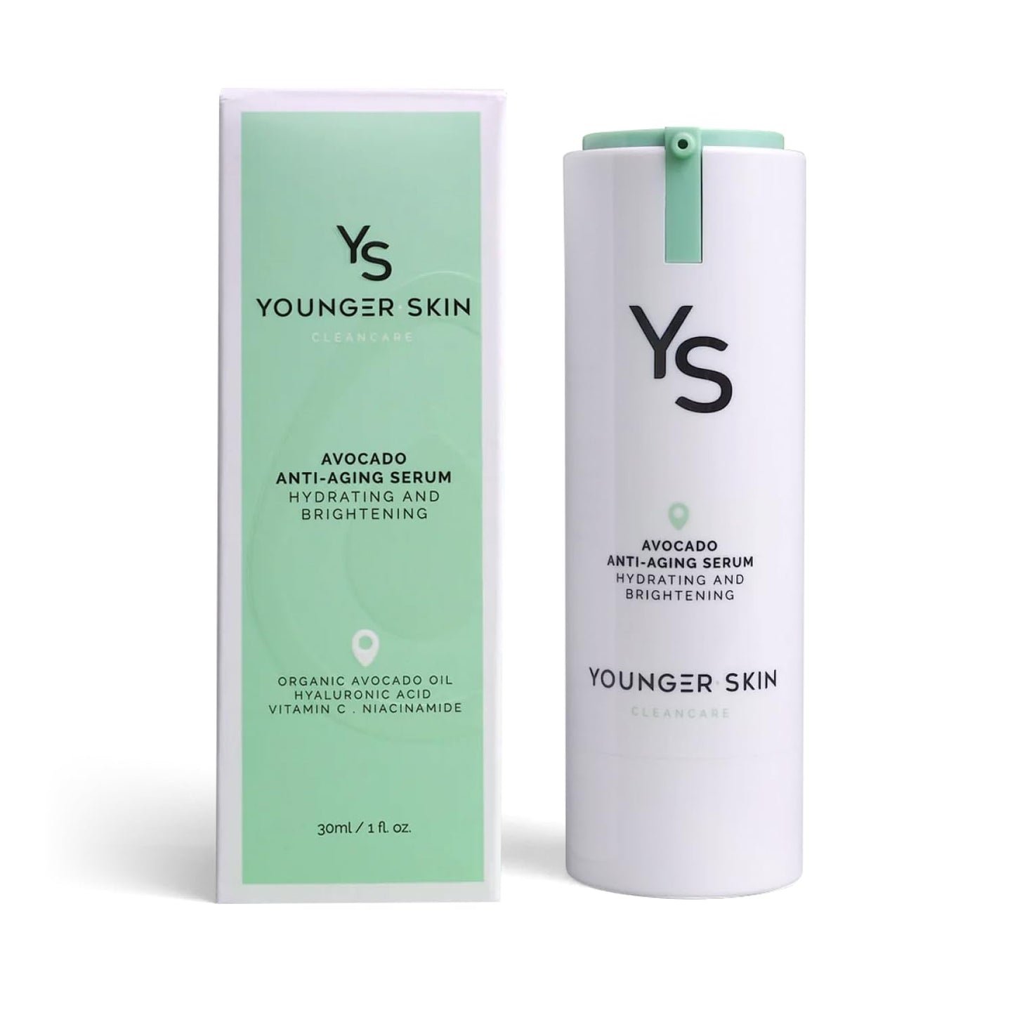Younger Skin Avocado Anti-Aging Serum - Hydrating, Brightening, Wrinkle Reducer, Facial Skincare - Organic Avocado Oil, Vitamin C, Hyaluronic Acid, Niacinamide - 30ml
