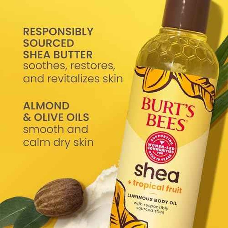 Burt's Bees Shea + Tropical Fruit Luminous Body Oil, Non-Greasy, Antioxidant Rich for Glowing Skin, Non-Irritating, Natural Origin Skin Care, 8 oz.