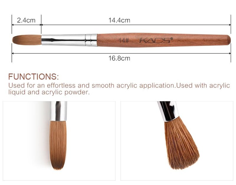 Kolinsky Sable Nail Brush | Professional Acrylic Nail Art Tool - Red Wooden Handle (Size 14)