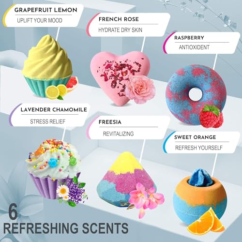 Bath Bombs Gift Set for Christmas - Bath Bombs for Girls, 6 Aromatherapy Natural BathBombs w/Organic Ingredients Skin Moisturizing Bubble BathBombs for Women Relaxing, Kids Stocking Stuffers