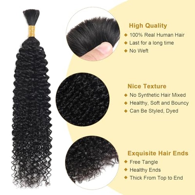 Human Braiding Hair For Boho Braids Human Curly Braiding Hair Bulk Human Hair For Braiding No Weft Human Hair Bundles For Braiding 100% Human Hair 1 Pack-2 Bundles 100g