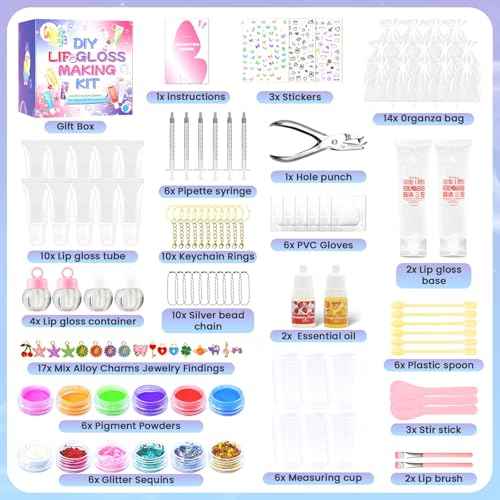WhizToys DIY Lip Gloss Making Kit£¬Make Your Own Lip Glosses Set Clear Base Lipgloss Keychain Making Kit for Makeup Lover Beginner Teen Girl Gifts£¬Stuff for Girls 10-12
