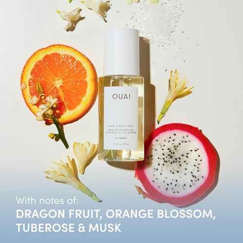 OUAI St. Barts Hair & Body Gift Set - Tropical-Scented Body Care for Women & Men - Includes Full Size Hydrating Body Cream & Deluxe Hair and Body Mist (2 Count)