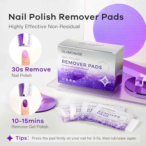 Nail Polish Remover Pads: 50 Pack Bulk Set Acetone Nail Polish Remover Wipes Individually Wrapped - Rapidly Remove Gel Polish & Fingernail Polish Travel Kit for Home & Salon