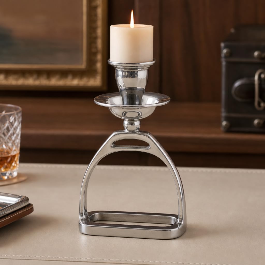 Arthur Court Equestrian Stirrup Candlestick - Cast Aluminum Polished Candle Holder for Home Decor - 8 Inch Tall