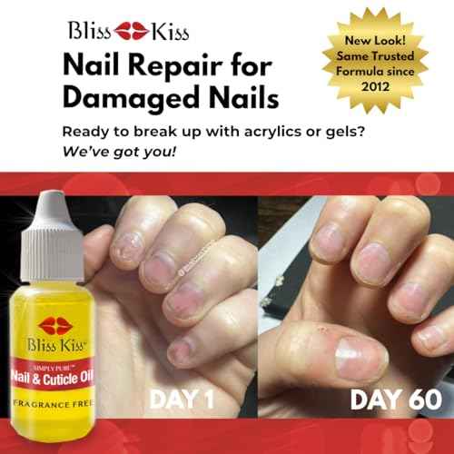 Bliss Kiss | Fragrance Free | Nail Oil Cuticle Dropper w/Vitamin E & Jojoba?Nail Strengthener Nail Growth Oil and Serum for Brittle Peeling Breaking Thin Nails | 0.5oz |