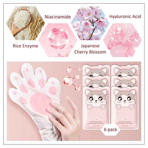 Hand Masks Moisturizing Gloves,6 Pairs Hydrating Hand Peel Masks Gift Set for Dry Cracked Hands Care,Long-lasting and Non-greasy Hand Moisturizer Gloves for Women A