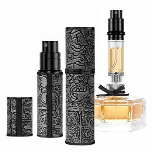 5ml Perfume Spray Bottle, AG00CQ Leather Refillable Dispenser Bottom Fill Fragrance Scent Container, Portable and Leak-proof Suitable for Traveling & Outgoing (Egypt Print Black)