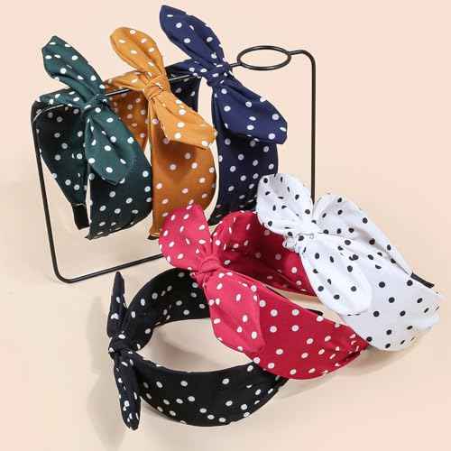 6pcs/set Polka Dot Bow Headbands Vintage Retro Bunny Ears Hair Hoop Wide Knot Style Hairband Fashion and Versatile Hair Accessories for Women Girl