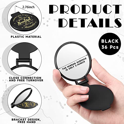 36 Pcs 2.76 Inch Inspirational Compact Mirror Bulk Party Favors Quinceanera Gift Purse Small Mirror Pocket Mini Gifts for Women Adult Coworker Halloween Christmas Friends (Black)