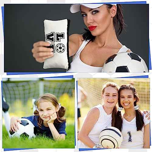 Sweetude 24 Pcs Soccer Gifts 12 Makeup Bag 12 Satin Scrunchies for Girls Portable Cosmetic Travel Bag Elastic Hair Ties Soccer Favors for Women Girls Team Players(White)