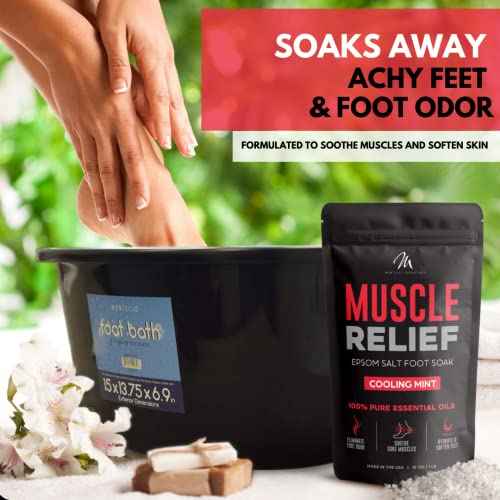 Mantello Muscle Relief Foot Soaking Salts - Foot Soaker for Use with a Foot Soaking Tub - Epsom Salts for Soaking Feet to Soften and Soothe Feet - Pedicure Foot Soak with Essential Oils, 1 lb. Bag