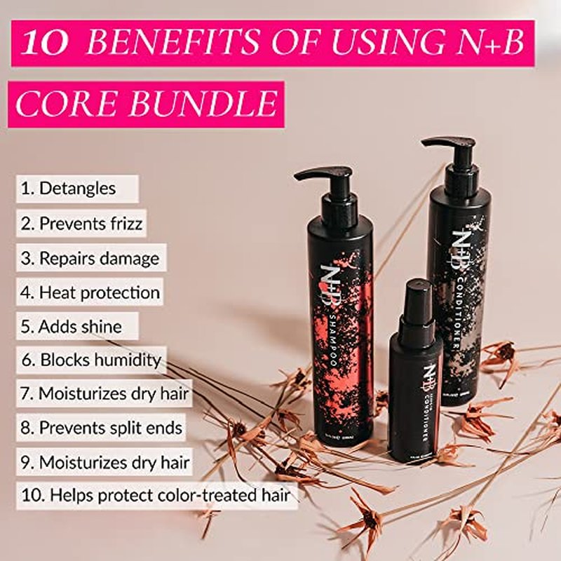 N+B Bundle - Shampoo, Conditioner, and Leave-In Treatment | Sulfate-Free | Paraben-Free | Strengthens and Hydrates | For All Hair Types | USA Made
